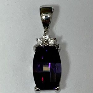 Sterling Silver Marked Pendant with Crystal and Amethyst Stone